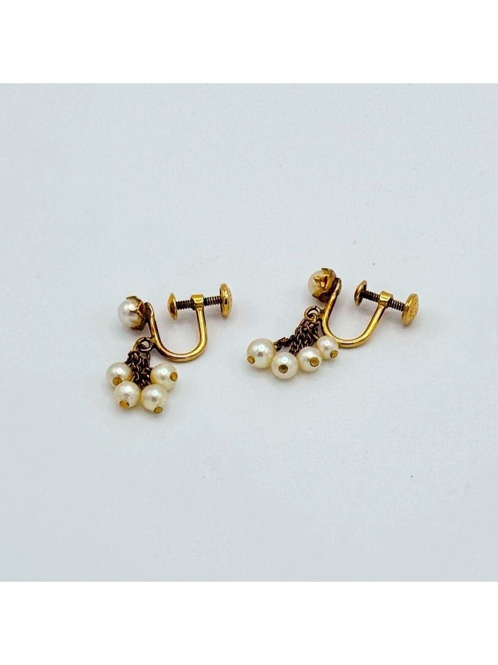 Vtg 1/20 12K Gold-Filled Pearl Dangle Earrings Signed HG Glowing Cluster Drops